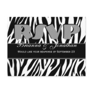 Black White Zebra RSVP Wedding Response postcard