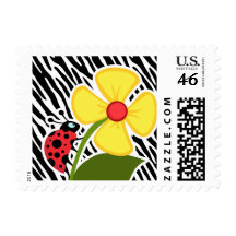 Black & White Zebra Stripes; Ladybugs Stamp