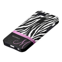 Black & White Zebra stripes with Black damask iPhone 5 Case