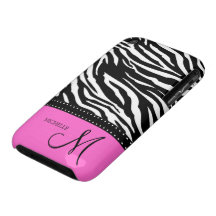 Black & White Zebra stripes with hot pink Case-Mate iPhone 3 Cases