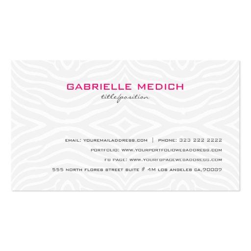 Black & White Zebra Stripes With Pink Bow 2 Business Card Templates (back side)