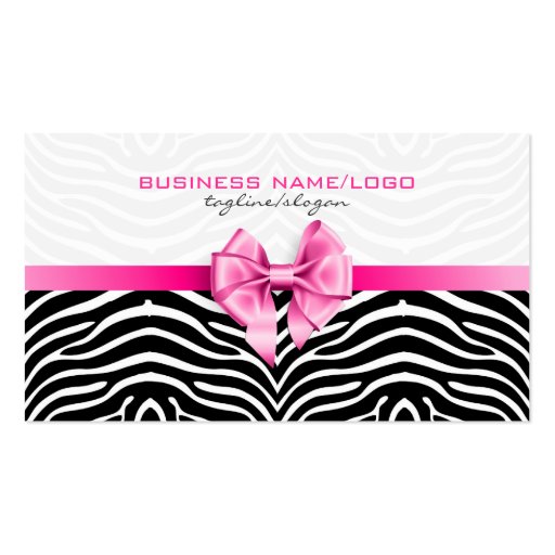 Black & White Zebra Stripes With Pink Bow 2 Business Card Templates