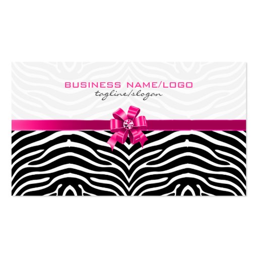 Black & White Zebra Stripes With Pink Bow Business Cards (front side)