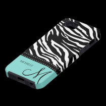 Black & White Zebra stripes with teal blue casemate cases