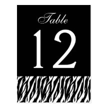 Black White Zebra Table Number Part of Set of 12 Postcard