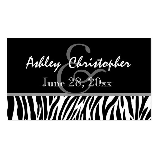 Black White Zebra Wedding Favor Tag Business Card Template (back side)