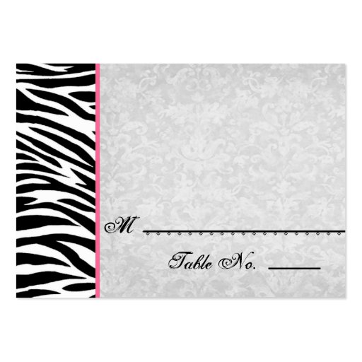 Black White Zebra with Grunge Damask Place Cards Business Card Template (front side)