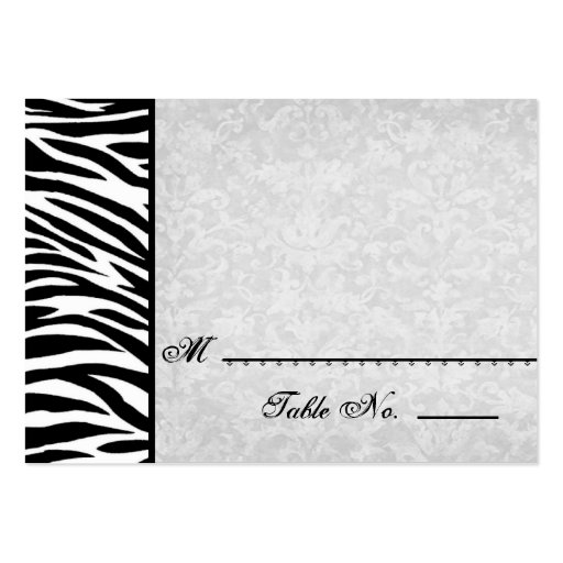 Black White Zebra with Grunge Damask Place Cards Business Cards