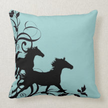 Black Wild Horses Pillow