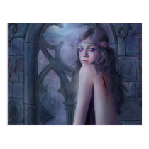 wing, gothic, dark, window, woman, cry, eyes, crow, raven, Postcard with custom graphic design
