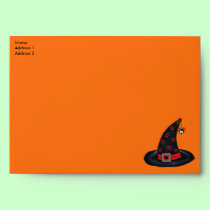Black Witch Hat Stars Spider Halloween Samhain Inv envelopes