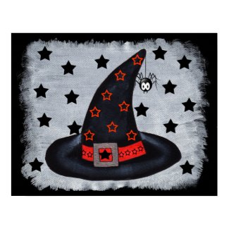 Black Witch Hat With Stars and Spider Poster print