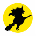 Black witch silhouette against golden full moon photo cut outs