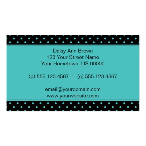 Black with Blue Polka Dots Business Card (back side)