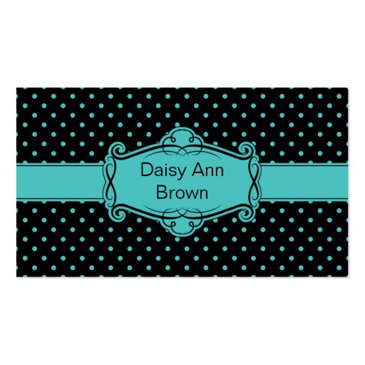 Black with Blue Polka Dots Business Card (front side)