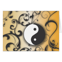 Black with Bronze Yin & Yang with scrolls Greeting Card