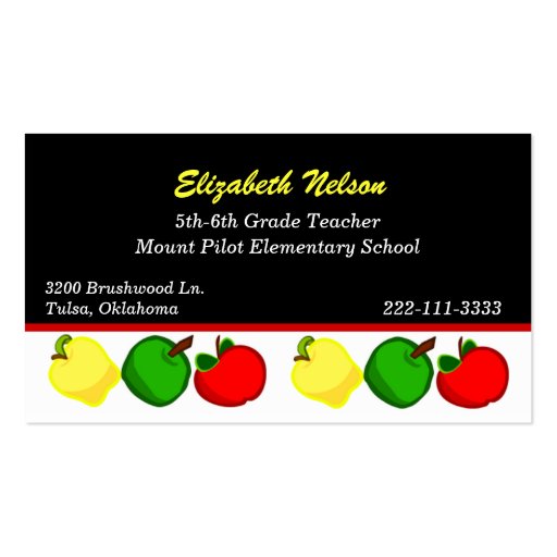 Black with Colorful Apples Teacher's business card
