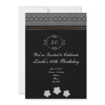 Black with Diamonds Elegant Birthday Invitation