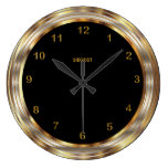 Black with Faux Metallic Gold Frame Large Clock