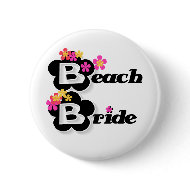 Black with Flowers Beach Bride button