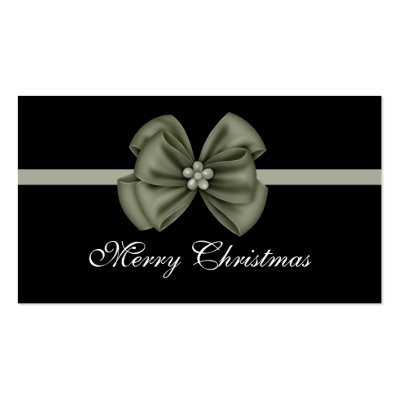 Black with Green Bow Holiday Gift Tag Business Card by mrssocolov2