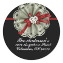 Black with Green Lace & Red Ribbon Address Labels stickers by mrssocolov2 Black with Green Lace & Red Ribbon Address Labels stickers
