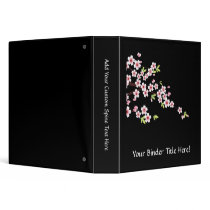 Black with Pink and Green Cherry Blossom Sakura 3 Ring Binders