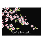 Black with Pink and Green Cherry Blossom Sakura invitations