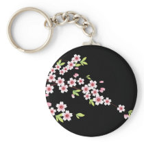 Black with Pink and Green Cherry Blossom Sakura Keychain