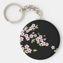 Black with Pink and Green Cherry Blossom Sakura Keychain