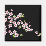 Black with Pink and Green Cherry Blossom Sakura magnets