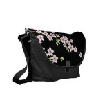 Black with Pink and Green Cherry Blossom Sakura messenger bags