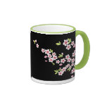 Black with Pink and Green Cherry Blossom Sakura mugs