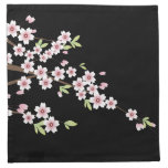 Black with Pink and Green Cherry Blossom Sakura napkins