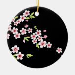 Black with Pink and Green Cherry Blossom Sakura ornaments