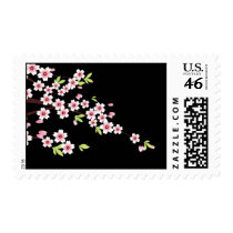 Black with Pink and Green Cherry Blossom Sakura Stamp