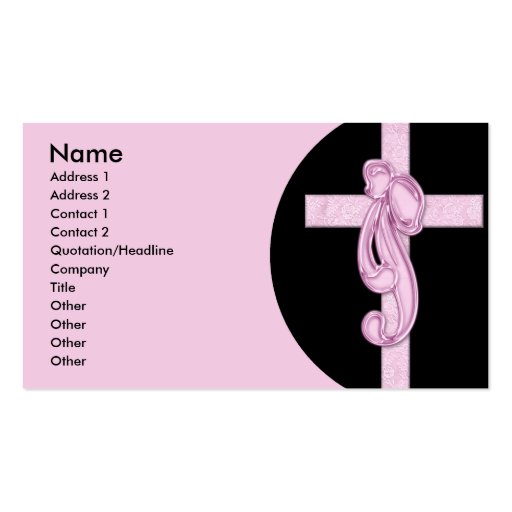 Black with Pink Cross & Bow Business Cards (front side)