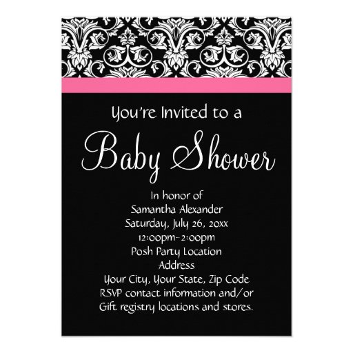 Black with Pink Damask Baby Shower Invites
