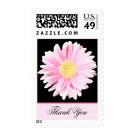 Black with Pink Gerbera Daisy Thank You Postage