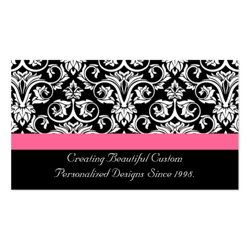 Black with Pink Passion Damask Business Card Templates (back side)