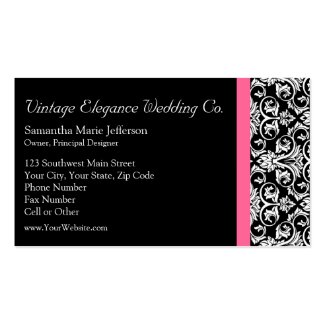 Black with Pink Passion Damask Business Card Templates