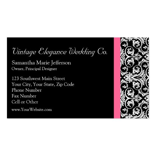 Black with Pink Passion Damask Business Card Templates (front side)