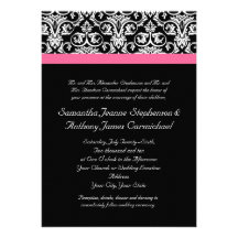 Black with Pink Passion Damask Custom Announcement