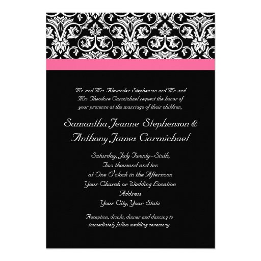 Black with Pink Passion Damask Custom Announcement
