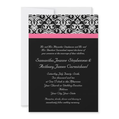 Black with Pink Passion Damask invitations