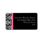 Black with Pink Passion Damask Personalized Address Labels