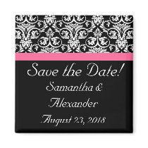 Black with Pink Passion Damask Fridge Magnets