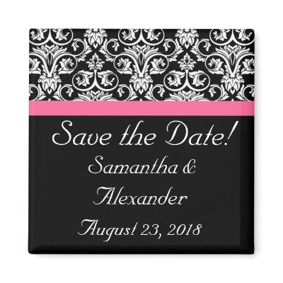 Black with Pink Passion Damask Fridge Magnets
