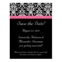 Black with Pink Passion Damask Post Card