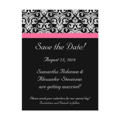 Black with Pink Passion Damask Post Card